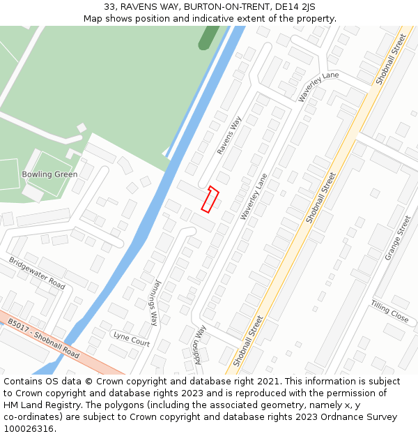 33, RAVENS WAY, BURTON-ON-TRENT, DE14 2JS: Location map and indicative extent of plot