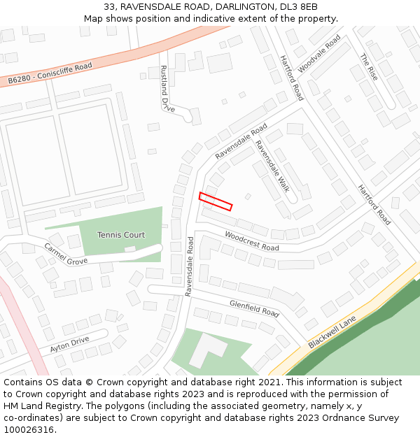 33, RAVENSDALE ROAD, DARLINGTON, DL3 8EB: Location map and indicative extent of plot