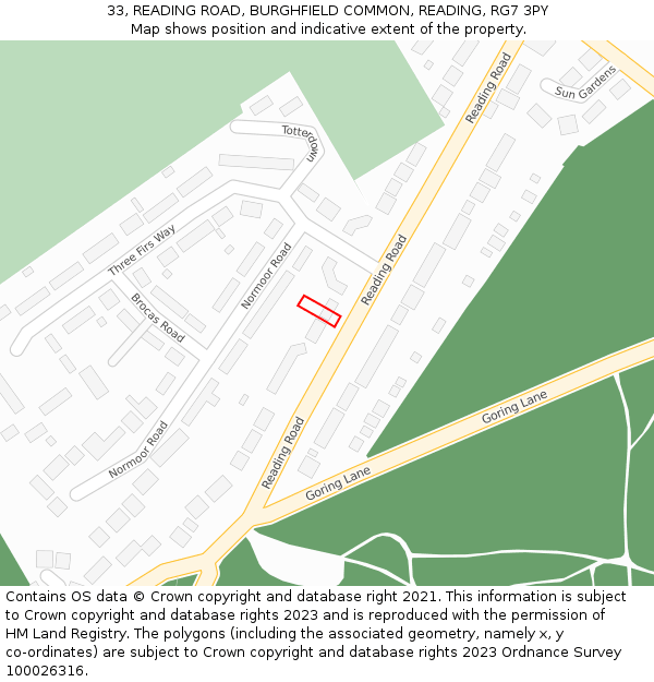 33, READING ROAD, BURGHFIELD COMMON, READING, RG7 3PY: Location map and indicative extent of plot