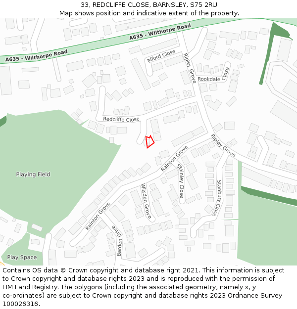 33, REDCLIFFE CLOSE, BARNSLEY, S75 2RU: Location map and indicative extent of plot