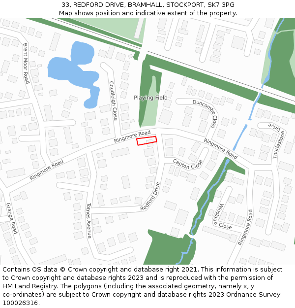 33, REDFORD DRIVE, BRAMHALL, STOCKPORT, SK7 3PG: Location map and indicative extent of plot