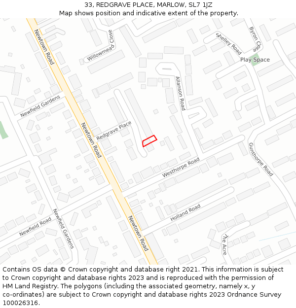 33, REDGRAVE PLACE, MARLOW, SL7 1JZ: Location map and indicative extent of plot