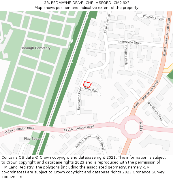 33, REDMAYNE DRIVE, CHELMSFORD, CM2 9XF: Location map and indicative extent of plot