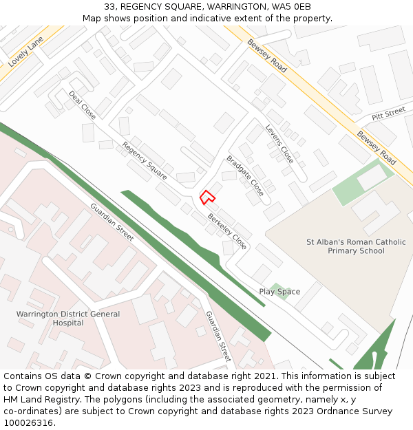 33, REGENCY SQUARE, WARRINGTON, WA5 0EB: Location map and indicative extent of plot