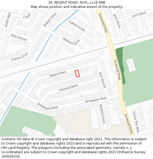 33, REGENT ROAD, RHYL, LL18 4BB: Location map and indicative extent of plot