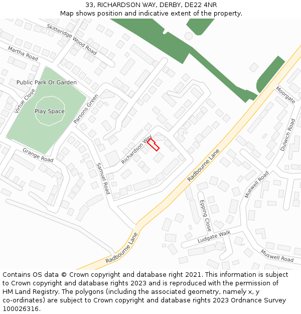 33, RICHARDSON WAY, DERBY, DE22 4NR: Location map and indicative extent of plot