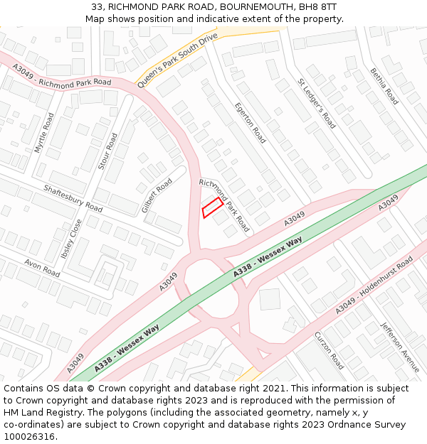 33, RICHMOND PARK ROAD, BOURNEMOUTH, BH8 8TT: Location map and indicative extent of plot