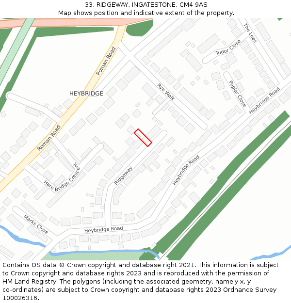 33, RIDGEWAY, INGATESTONE, CM4 9AS: Location map and indicative extent of plot