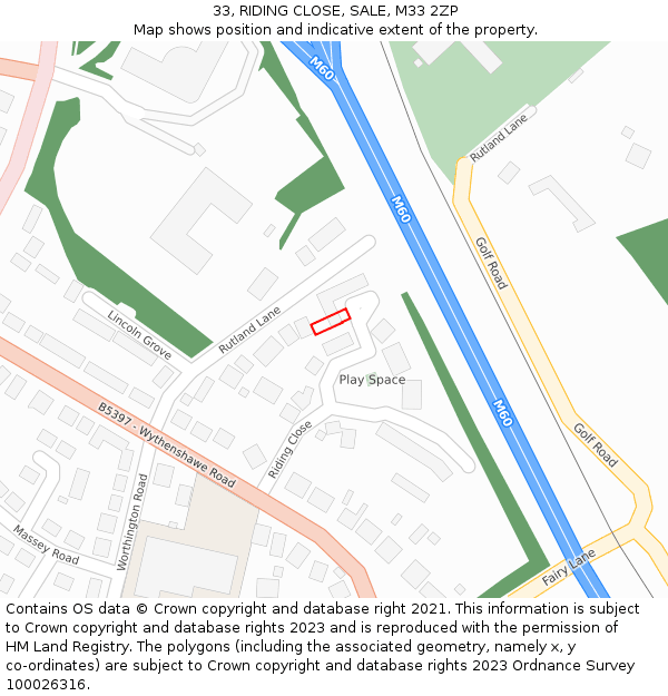 33, RIDING CLOSE, SALE, M33 2ZP: Location map and indicative extent of plot