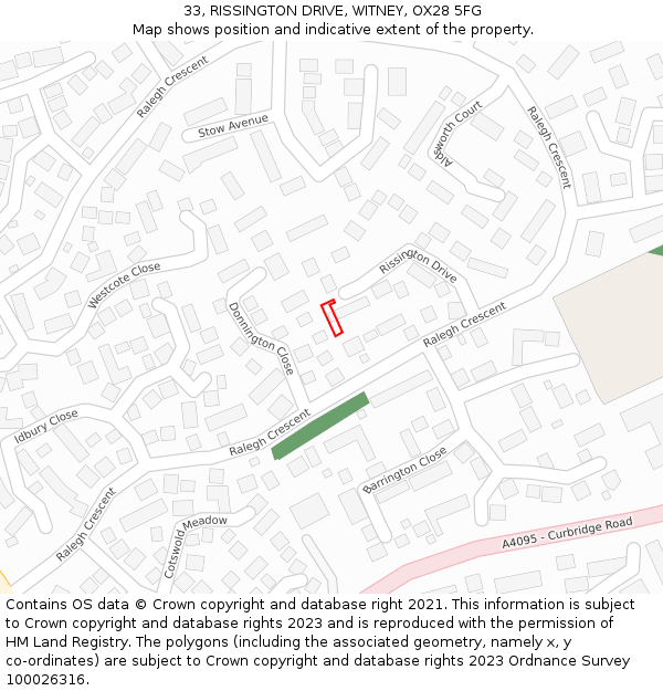 33, RISSINGTON DRIVE, WITNEY, OX28 5FG: Location map and indicative extent of plot