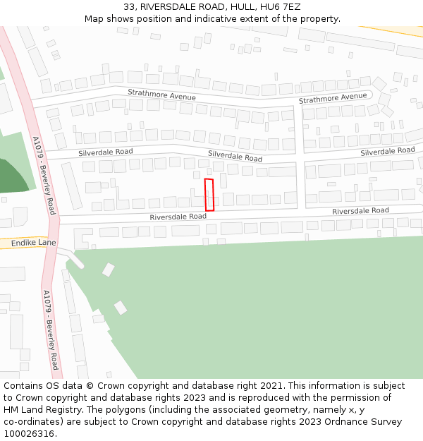 33, RIVERSDALE ROAD, HULL, HU6 7EZ: Location map and indicative extent of plot