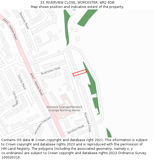 33, RIVERVIEW CLOSE, WORCESTER, WR2 6DB: Location map and indicative extent of plot