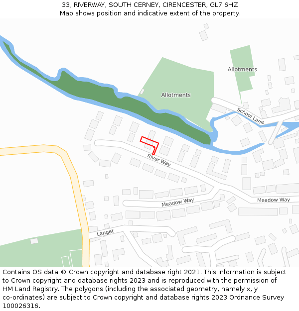 33, RIVERWAY, SOUTH CERNEY, CIRENCESTER, GL7 6HZ: Location map and indicative extent of plot