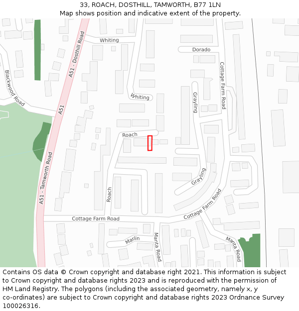 33, ROACH, DOSTHILL, TAMWORTH, B77 1LN: Location map and indicative extent of plot