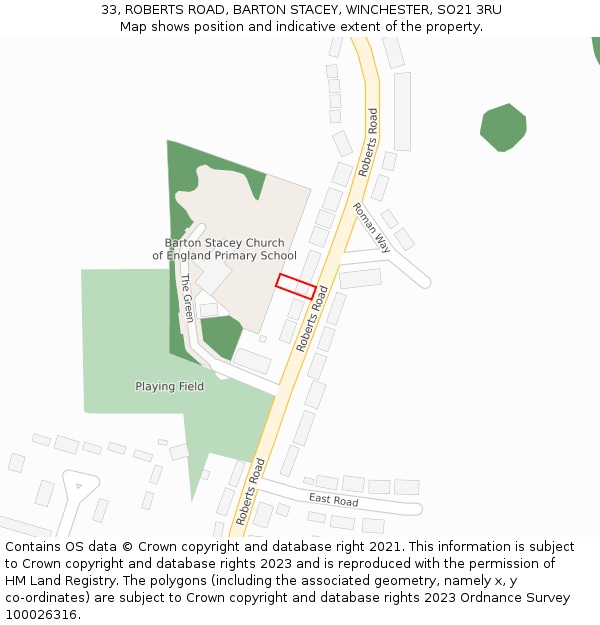 33, ROBERTS ROAD, BARTON STACEY, WINCHESTER, SO21 3RU: Location map and indicative extent of plot