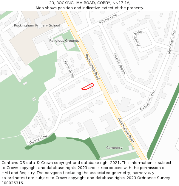 33, ROCKINGHAM ROAD, CORBY, NN17 1AJ: Location map and indicative extent of plot