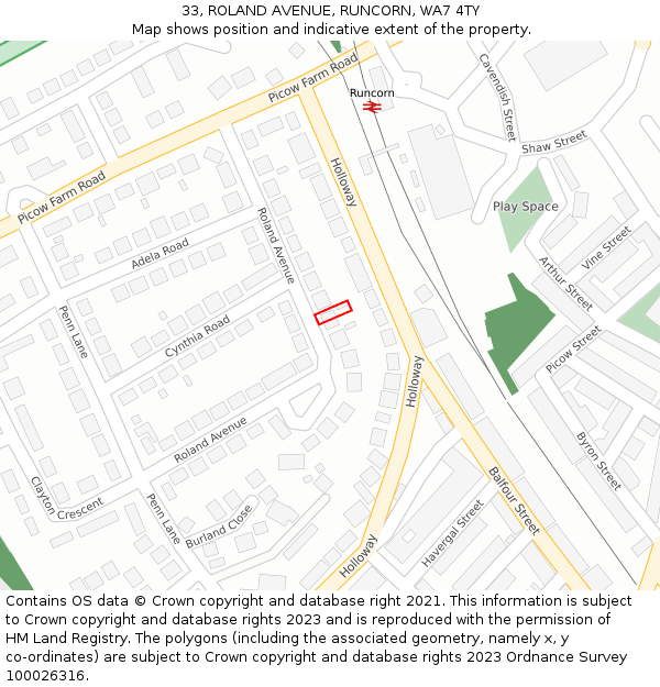 33, ROLAND AVENUE, RUNCORN, WA7 4TY: Location map and indicative extent of plot