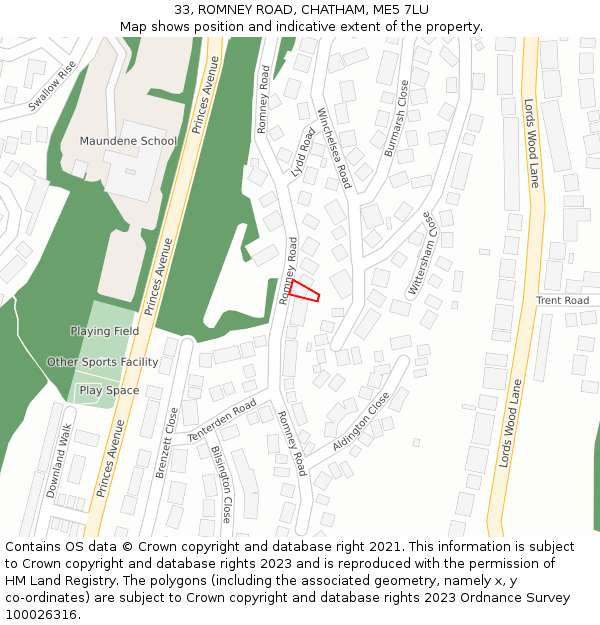 33, ROMNEY ROAD, CHATHAM, ME5 7LU: Location map and indicative extent of plot