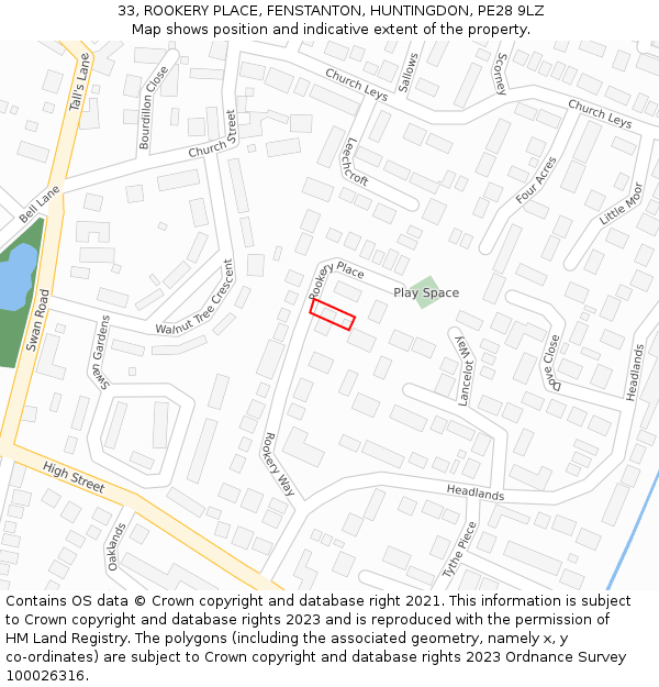 33, ROOKERY PLACE, FENSTANTON, HUNTINGDON, PE28 9LZ: Location map and indicative extent of plot