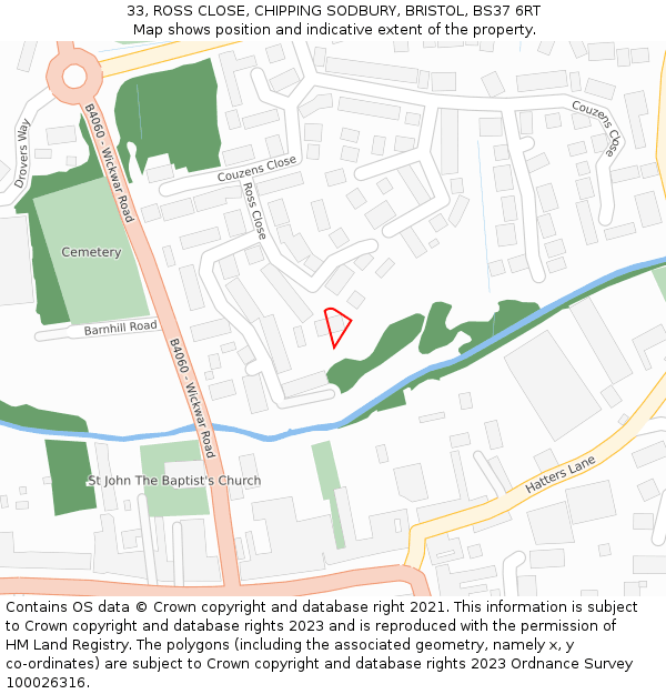 33, ROSS CLOSE, CHIPPING SODBURY, BRISTOL, BS37 6RT: Location map and indicative extent of plot