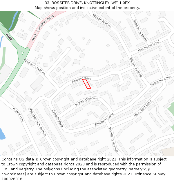 33, ROSSITER DRIVE, KNOTTINGLEY, WF11 0EX: Location map and indicative extent of plot