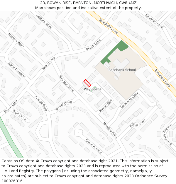 33, ROWAN RISE, BARNTON, NORTHWICH, CW8 4NZ: Location map and indicative extent of plot