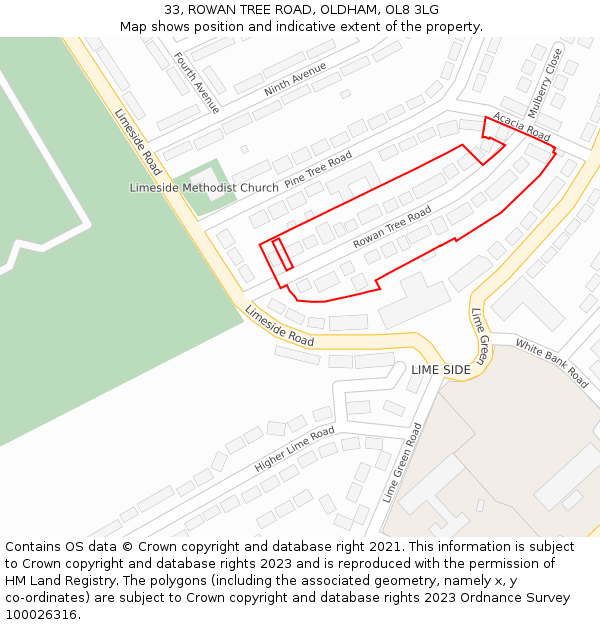 33, ROWAN TREE ROAD, OLDHAM, OL8 3LG: Location map and indicative extent of plot