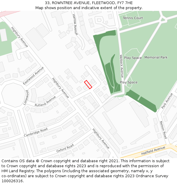 33, ROWNTREE AVENUE, FLEETWOOD, FY7 7HE: Location map and indicative extent of plot