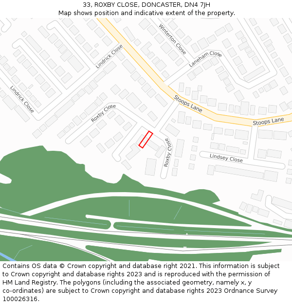 33, ROXBY CLOSE, DONCASTER, DN4 7JH: Location map and indicative extent of plot