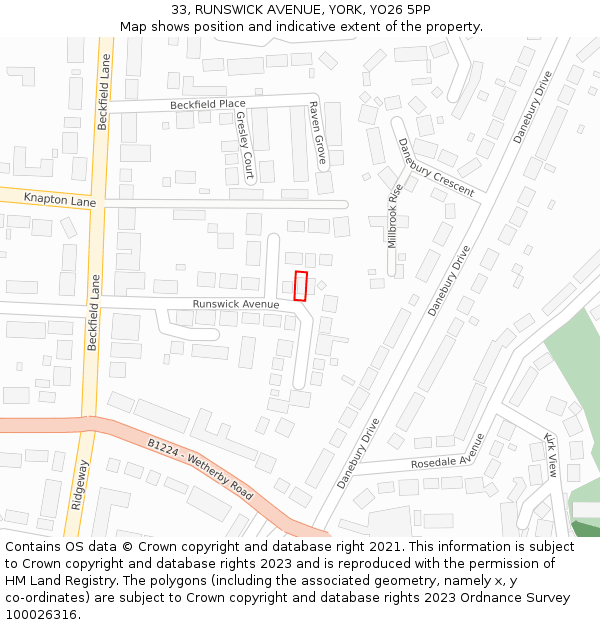 33, RUNSWICK AVENUE, YORK, YO26 5PP: Location map and indicative extent of plot