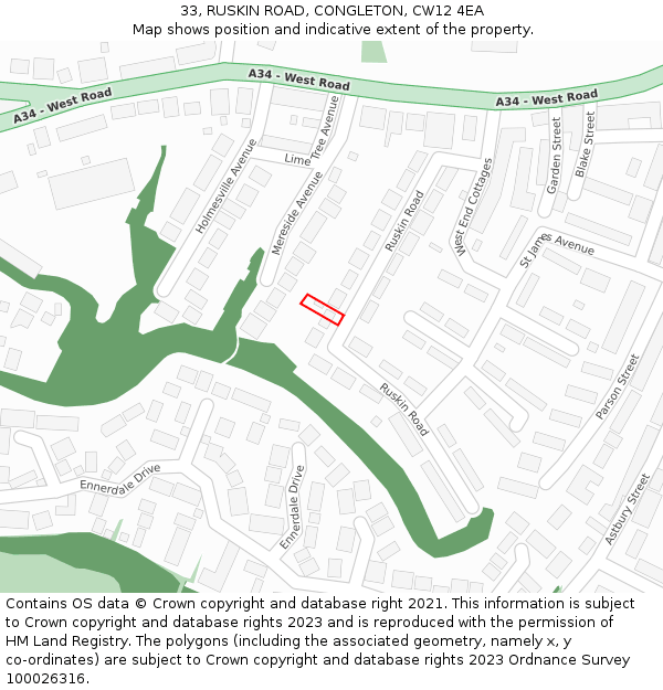 33, RUSKIN ROAD, CONGLETON, CW12 4EA: Location map and indicative extent of plot