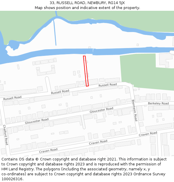 33, RUSSELL ROAD, NEWBURY, RG14 5JX: Location map and indicative extent of plot