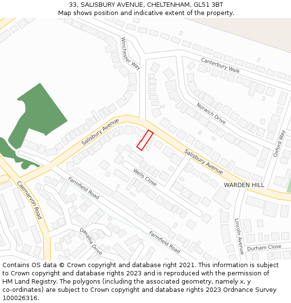 33, SALISBURY AVENUE, CHELTENHAM, GL51 3BT: Location map and indicative extent of plot