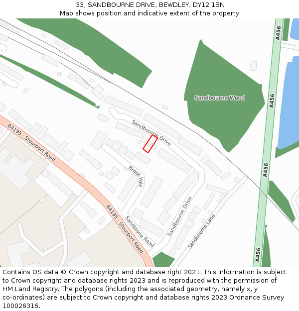 33, SANDBOURNE DRIVE, BEWDLEY, DY12 1BN: Location map and indicative extent of plot