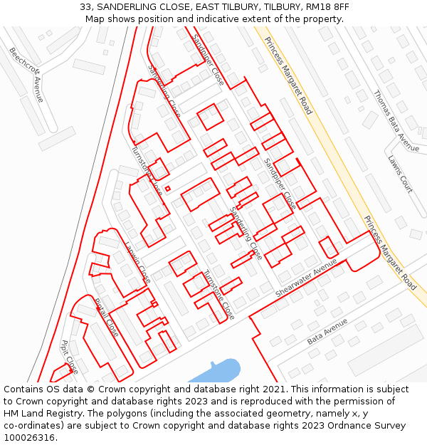 33, SANDERLING CLOSE, EAST TILBURY, TILBURY, RM18 8FF: Location map and indicative extent of plot