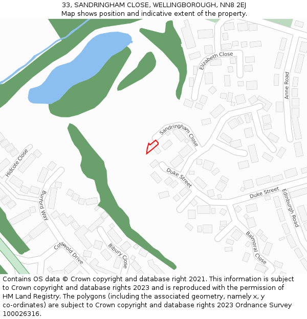 33, SANDRINGHAM CLOSE, WELLINGBOROUGH, NN8 2EJ: Location map and indicative extent of plot