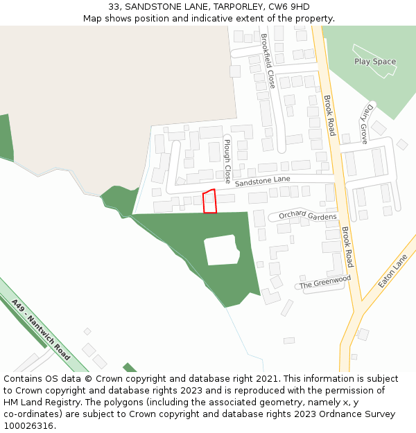 33, SANDSTONE LANE, TARPORLEY, CW6 9HD: Location map and indicative extent of plot