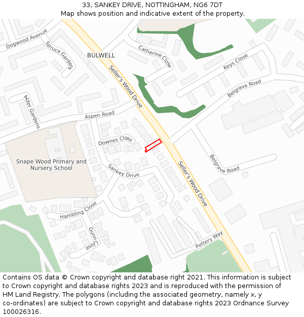 33, SANKEY DRIVE, NOTTINGHAM, NG6 7DT: Location map and indicative extent of plot