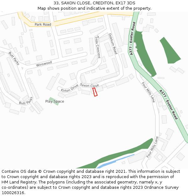 33, SAXON CLOSE, CREDITON, EX17 3DS: Location map and indicative extent of plot