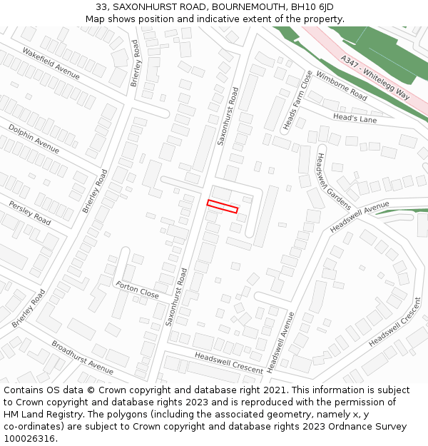 33, SAXONHURST ROAD, BOURNEMOUTH, BH10 6JD: Location map and indicative extent of plot