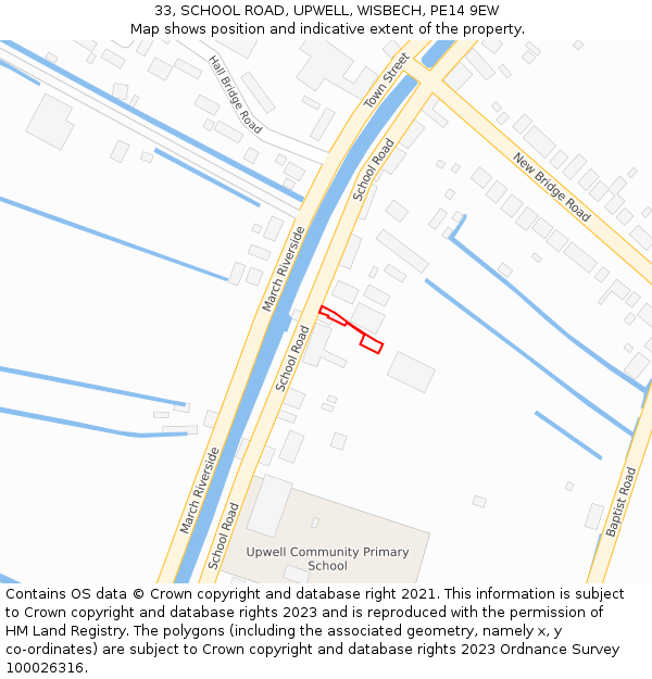 33, SCHOOL ROAD, UPWELL, WISBECH, PE14 9EW: Location map and indicative extent of plot