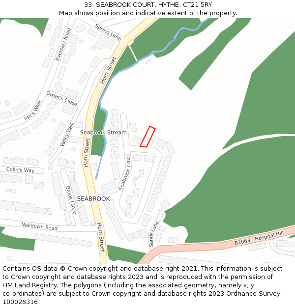 33, SEABROOK COURT, HYTHE, CT21 5RY: Location map and indicative extent of plot