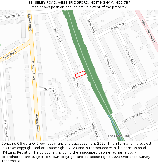 33, SELBY ROAD, WEST BRIDGFORD, NOTTINGHAM, NG2 7BP: Location map and indicative extent of plot