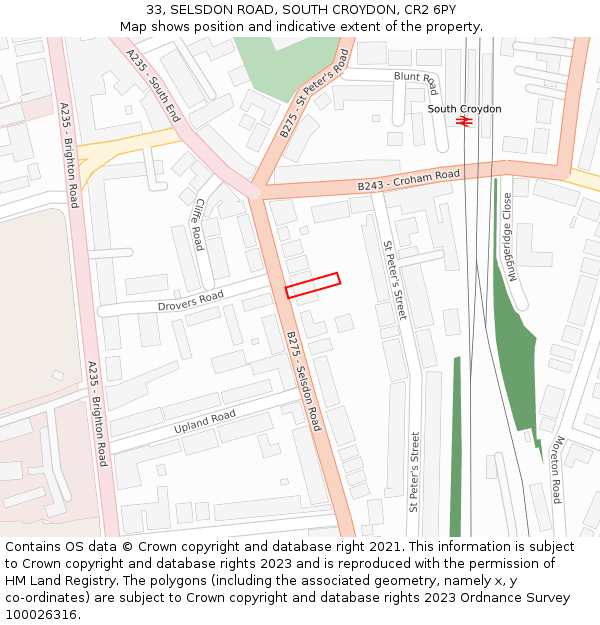33, SELSDON ROAD, SOUTH CROYDON, CR2 6PY: Location map and indicative extent of plot