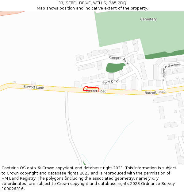 33, SEREL DRIVE, WELLS, BA5 2DQ: Location map and indicative extent of plot