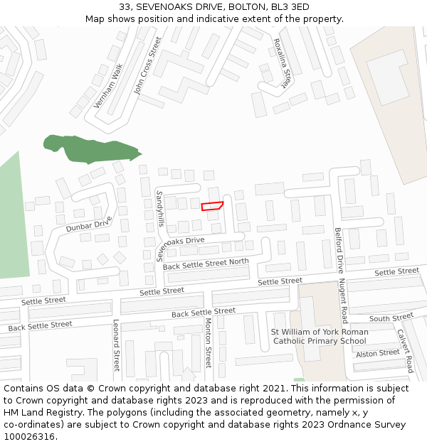 33, SEVENOAKS DRIVE, BOLTON, BL3 3ED: Location map and indicative extent of plot