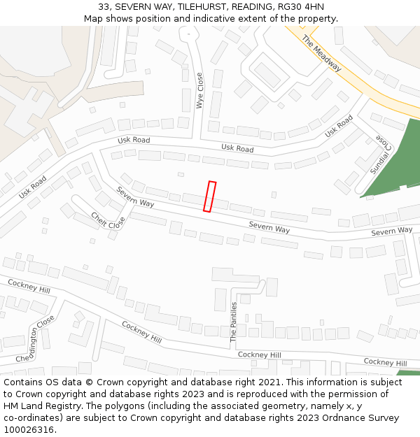 33, SEVERN WAY, TILEHURST, READING, RG30 4HN: Location map and indicative extent of plot