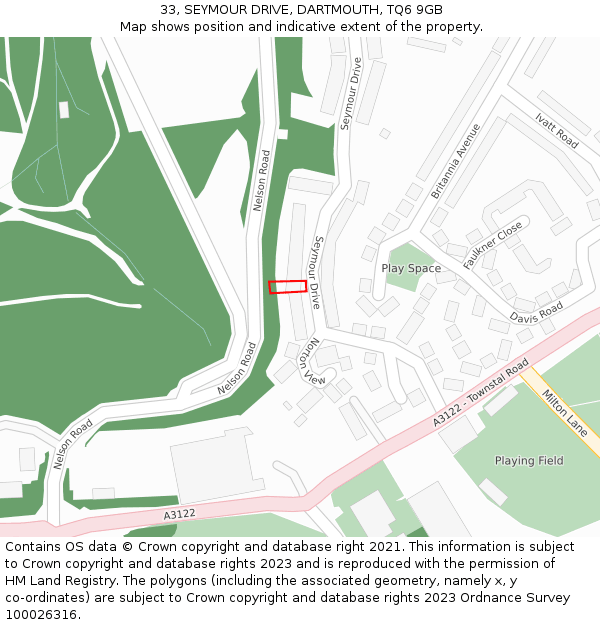 33, SEYMOUR DRIVE, DARTMOUTH, TQ6 9GB: Location map and indicative extent of plot