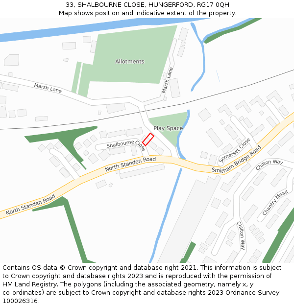 33, SHALBOURNE CLOSE, HUNGERFORD, RG17 0QH: Location map and indicative extent of plot