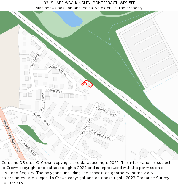 33, SHARP WAY, KINSLEY, PONTEFRACT, WF9 5FF: Location map and indicative extent of plot